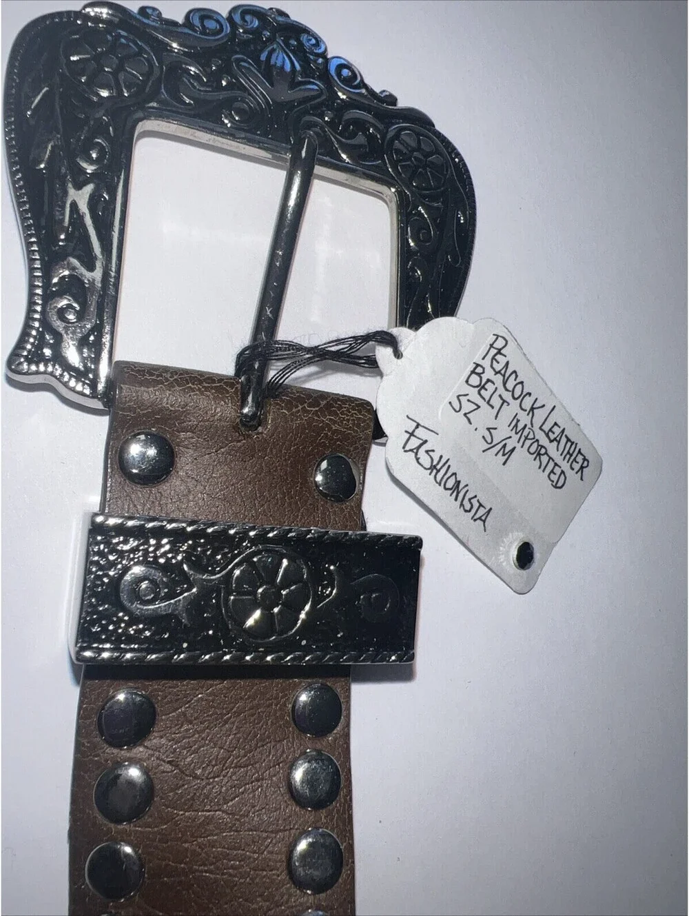 Peacock Leather Belt. Imported.  Size S/M